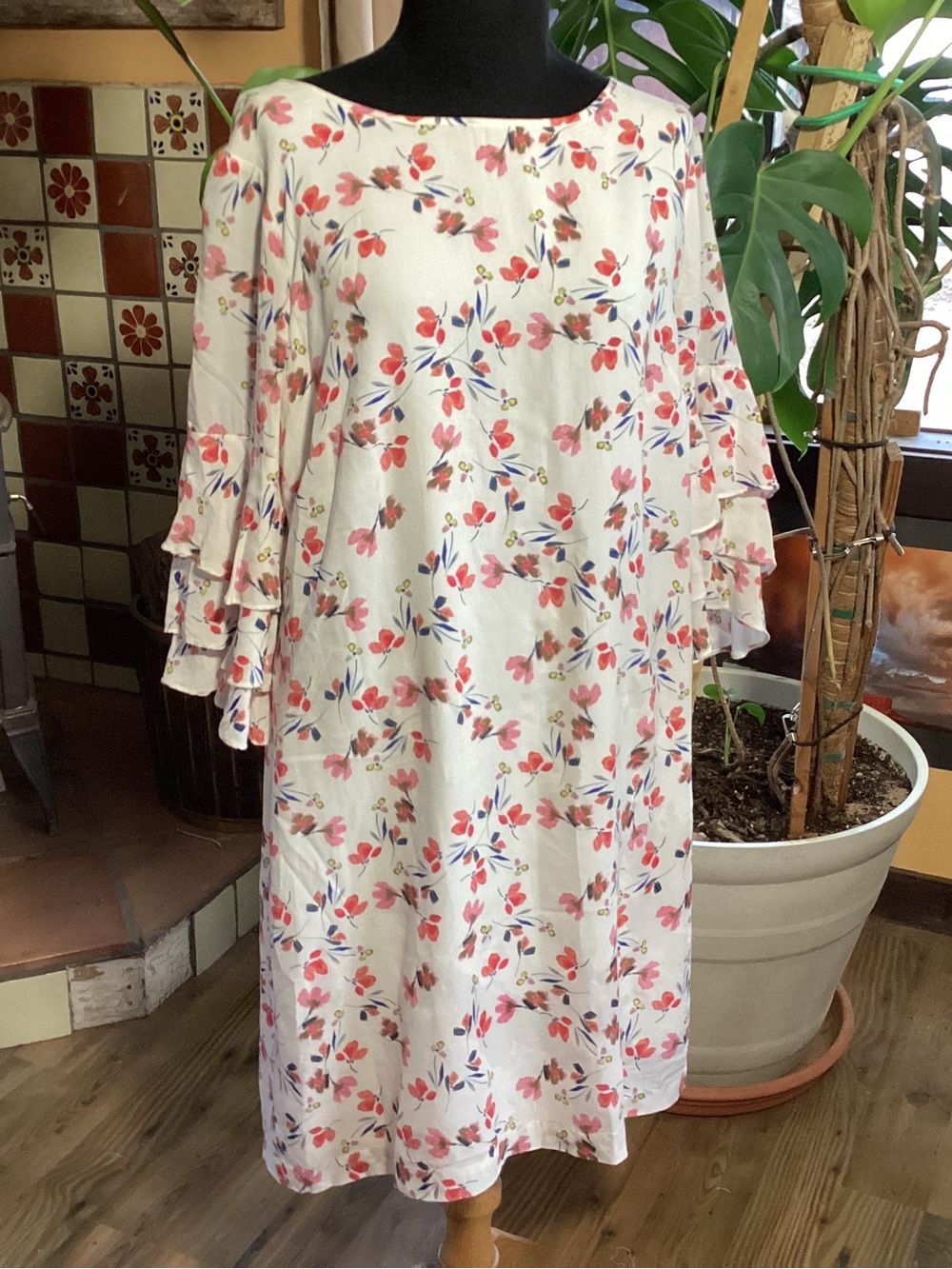 Chelsea & Violet White Midi Dress with Pink Floral Print